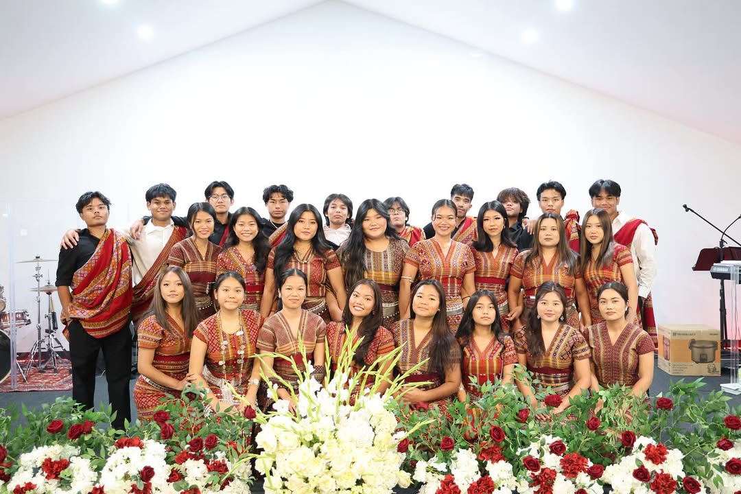 The youth of Immanuel Lai Baptist Church in traditional Chin dress